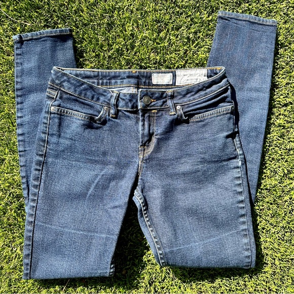 AllSaints Ashby Low Rise Skinny Fit Dark Denim Blue Jeans - Picture 2 of 5